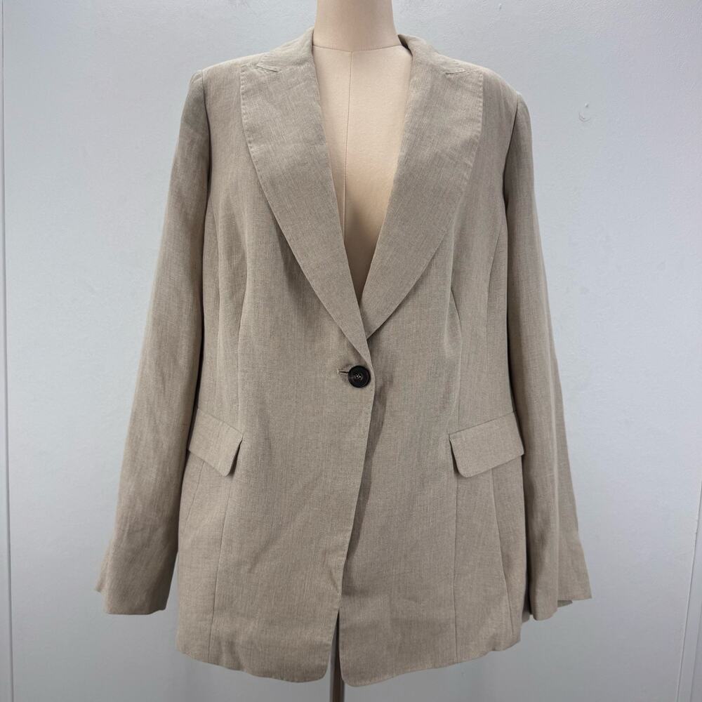 NWT Marina Rinaldi Linen Beige Blazer Jacket Plus 22 Neutral Old Money Capsule